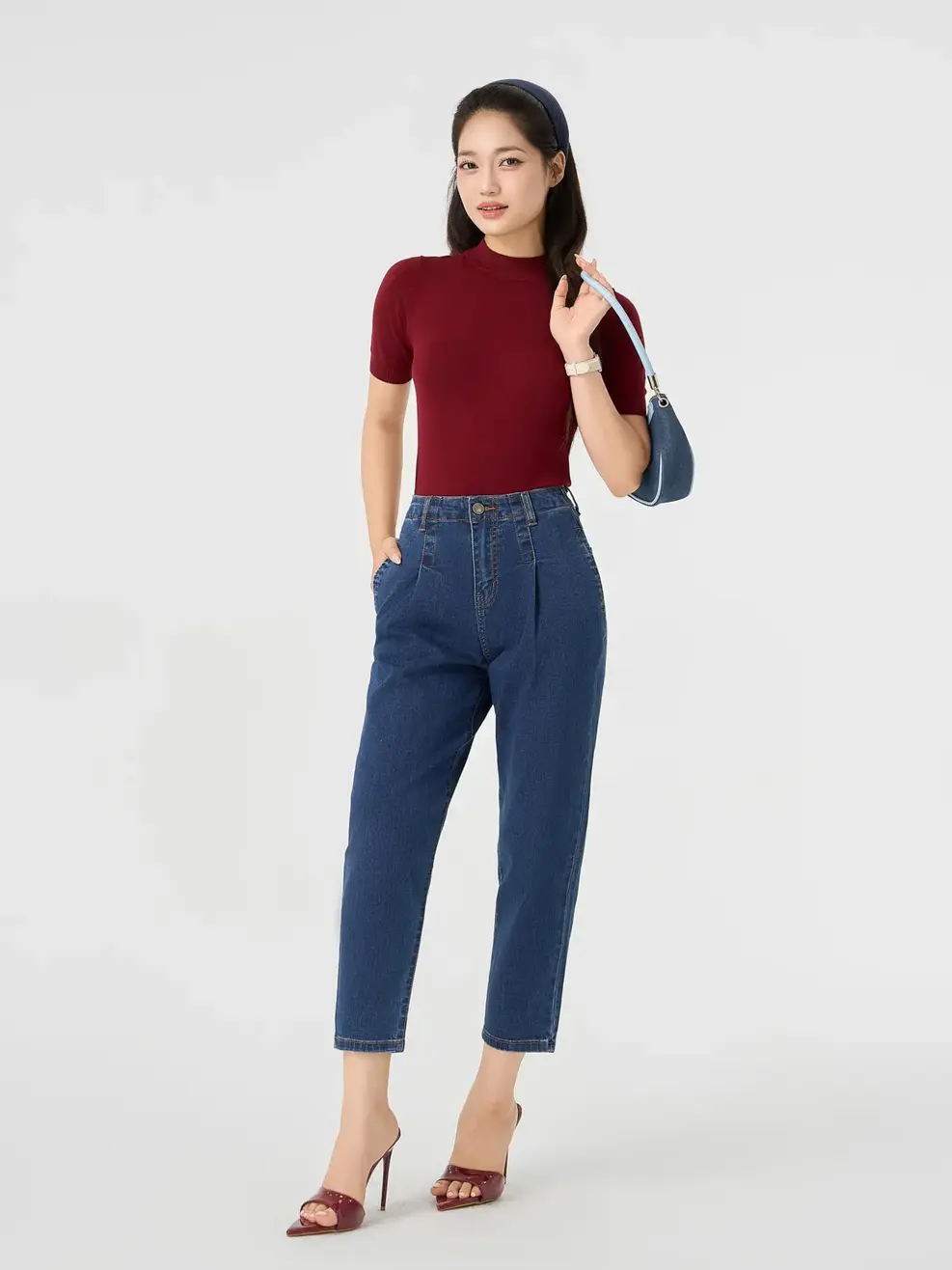 Quần Jeans Baggy Cạp Liền Co Giãn (QJN3076) - Màu chàm 001 - 25