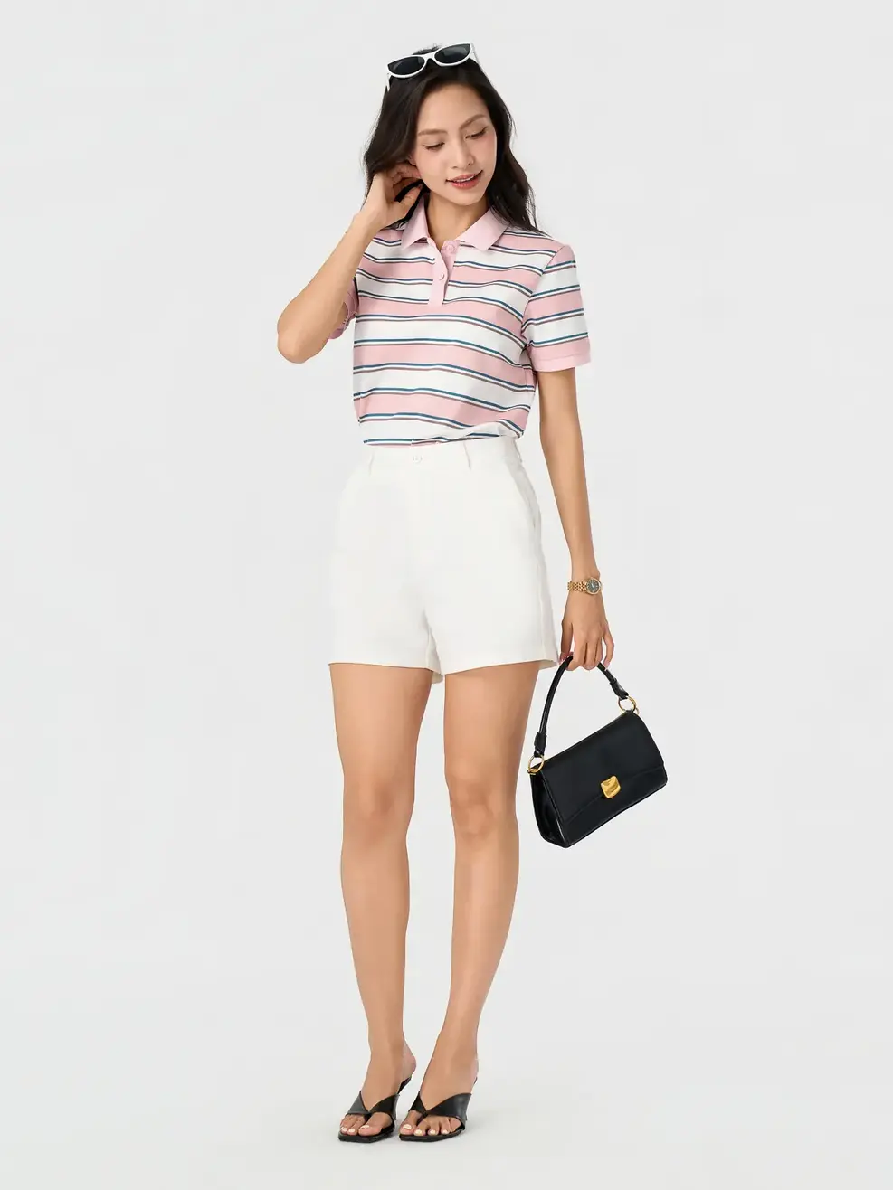 Áo Polo Nữ Phom Regular Kẻ Ngang - Kẻ Hồng 143 - S