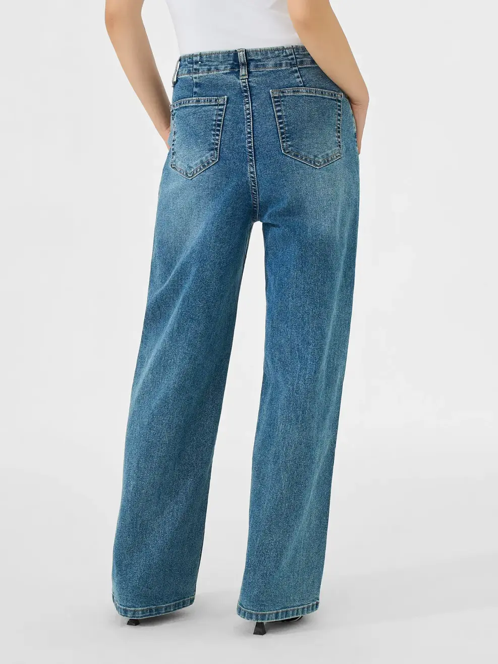 Quần Jeans Nữ Wide Leg Liền Cạp Chiết Ly - Màu chàm 001 - 26