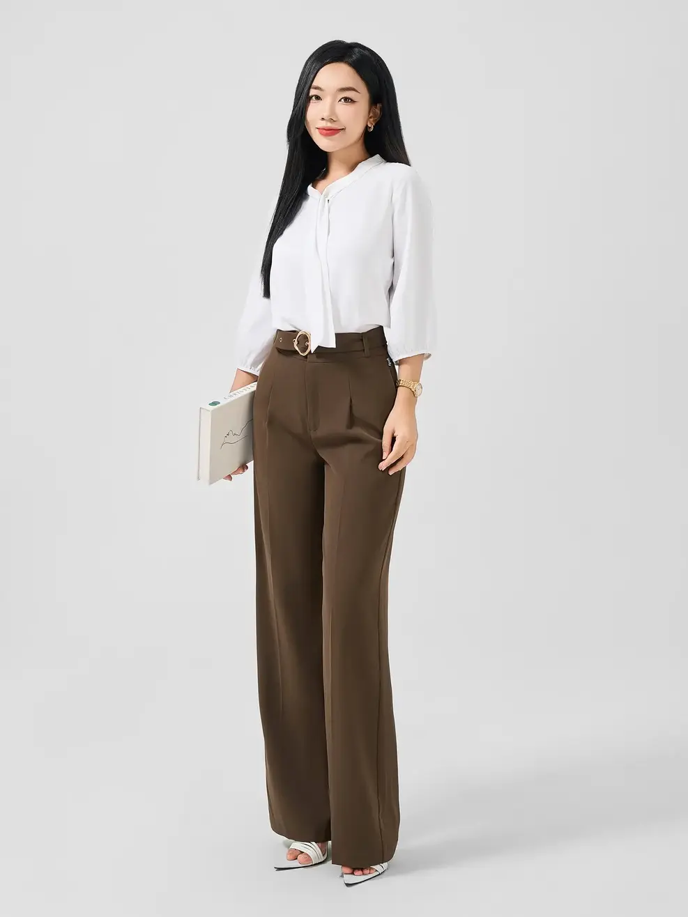 Áo Sơ Mi Tay Dài Nữ Cổ Tai Cài Trai - Trắng - M