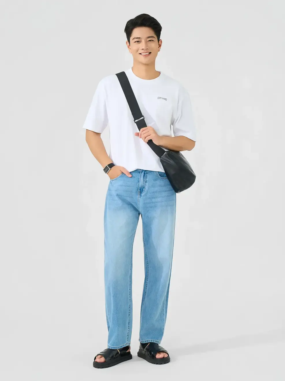 Áo Phông Nam Relax In CITY LINES - Trắng 001 - M