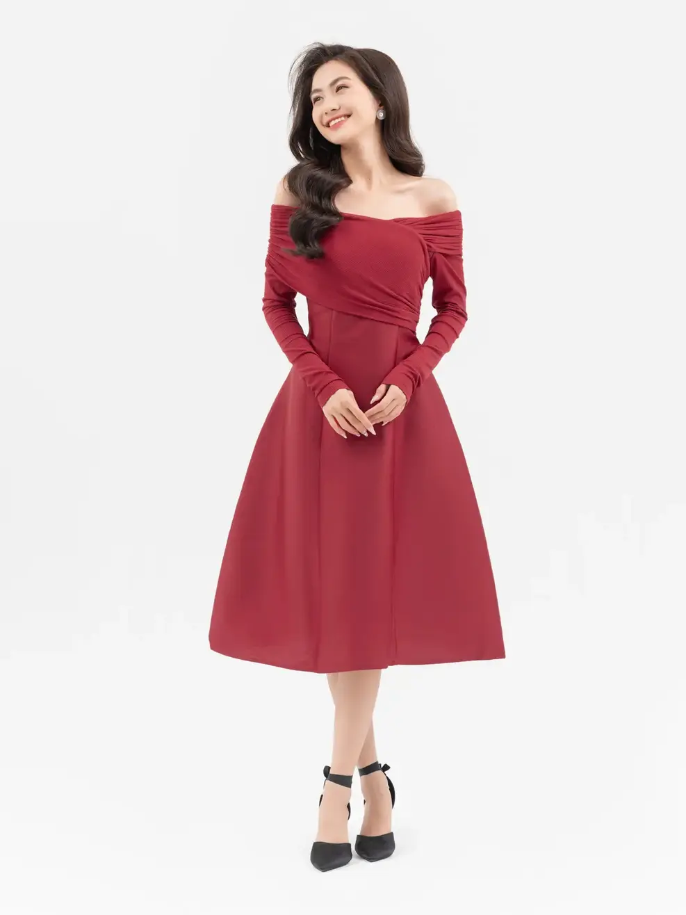 Đầm Đông Nữ Tay Dài Phối  - Đỏ - S