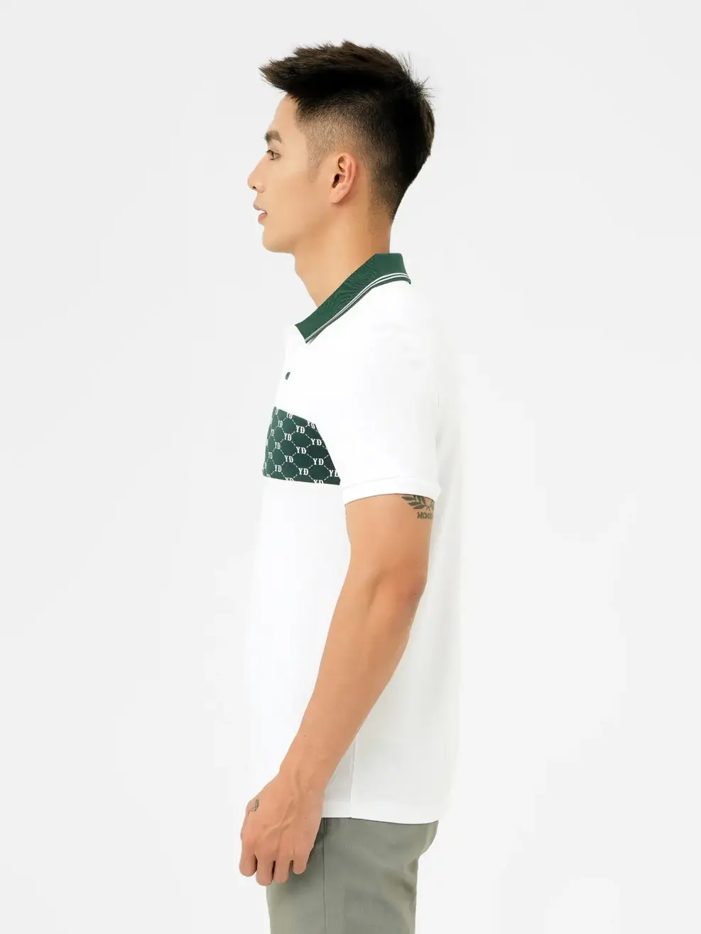 Polo Nam Cafe Hoạ Tiết Monogram - Xanh rêu - M