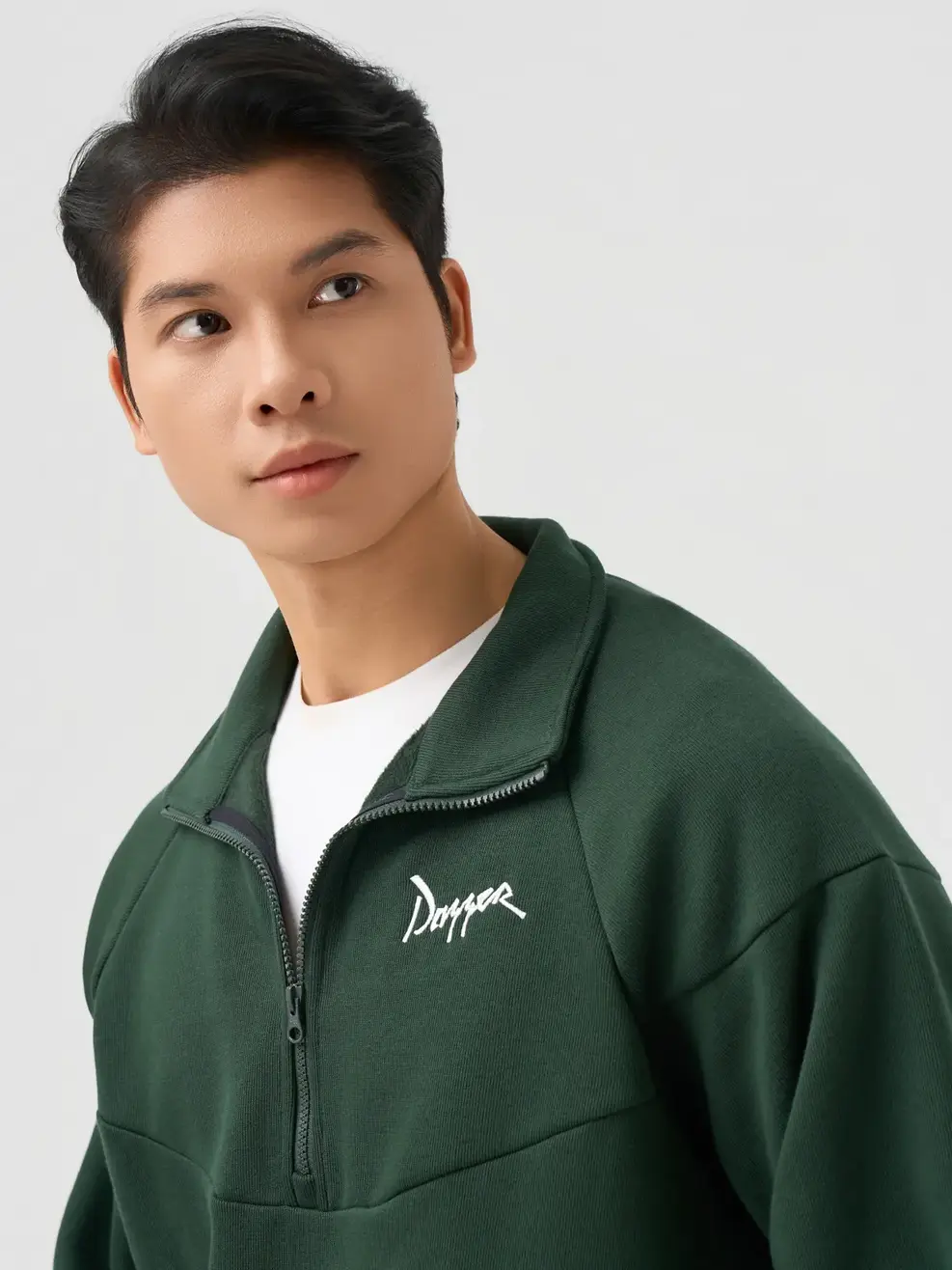 Bộ Đồ Nam Halfzip Thêu Chữ Nhỏ - Xanh Lá 127 - M