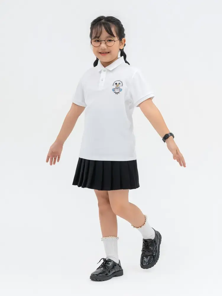 Polo Kid Cafe Dệt Tổ Ong Mickey In Ngực - Trắng - 2