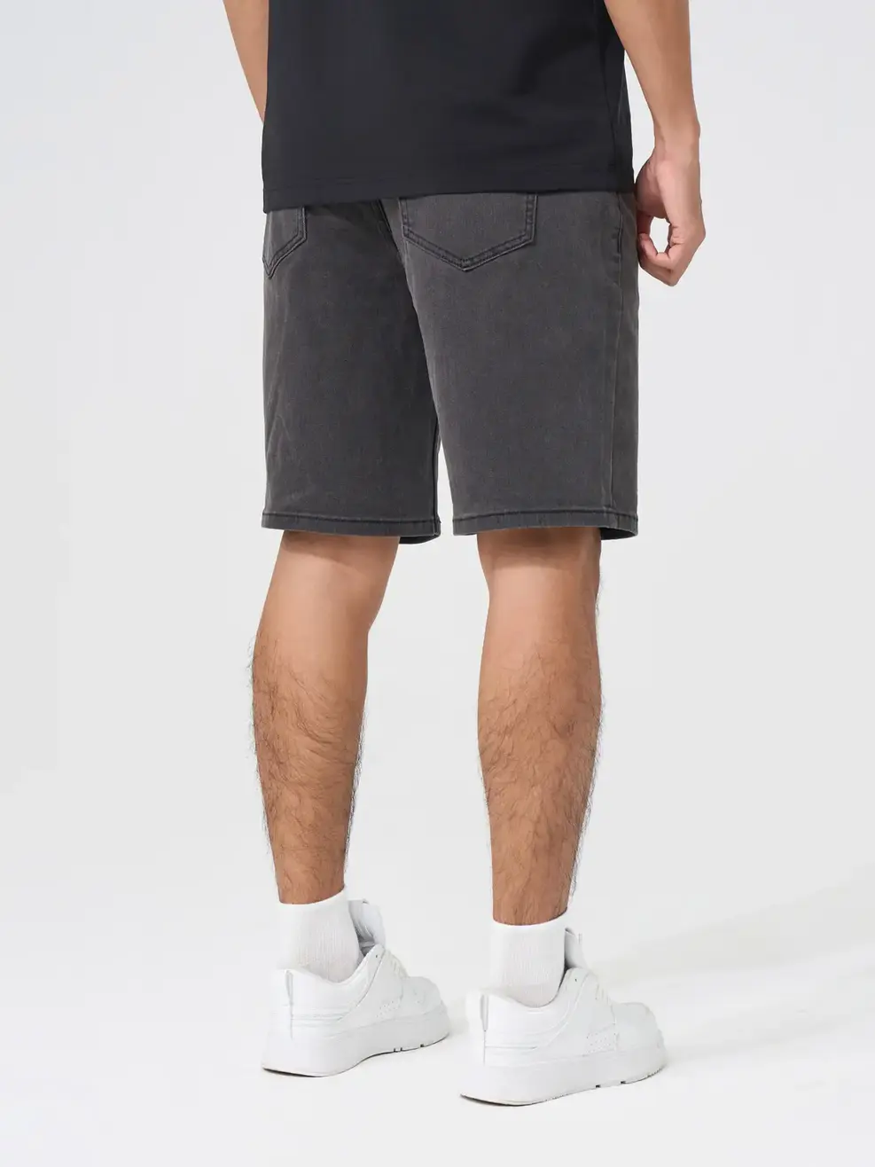 Quần Short Jeans Nam Regular Cạp Chun - Đen Khói - 28