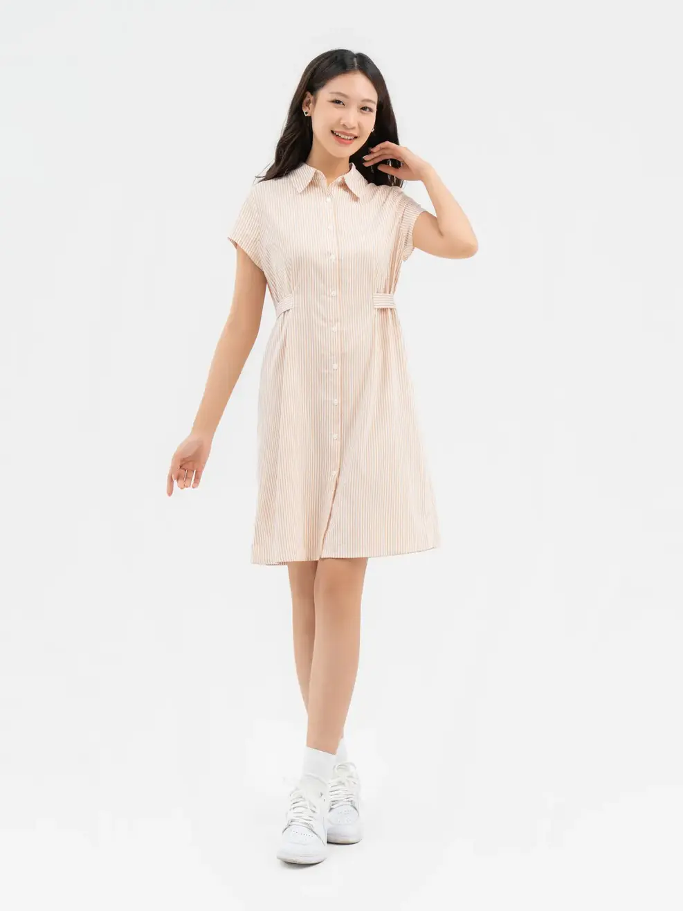 Váy Nữ Sơmi Kẻ - Kẻ cam - S