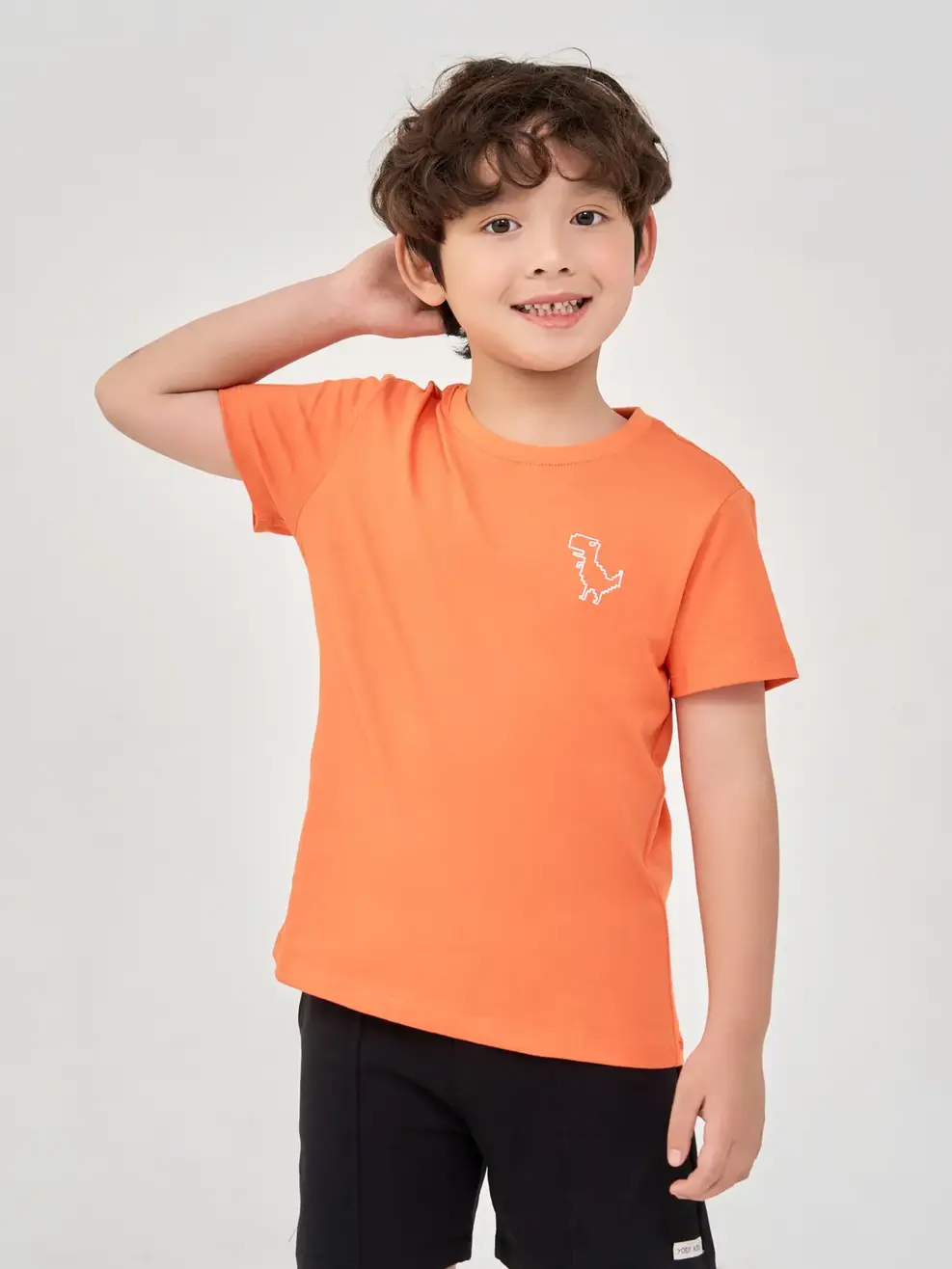 T-shirt Kid Thêu Khủng Long Cotton Usa - Cam - 2