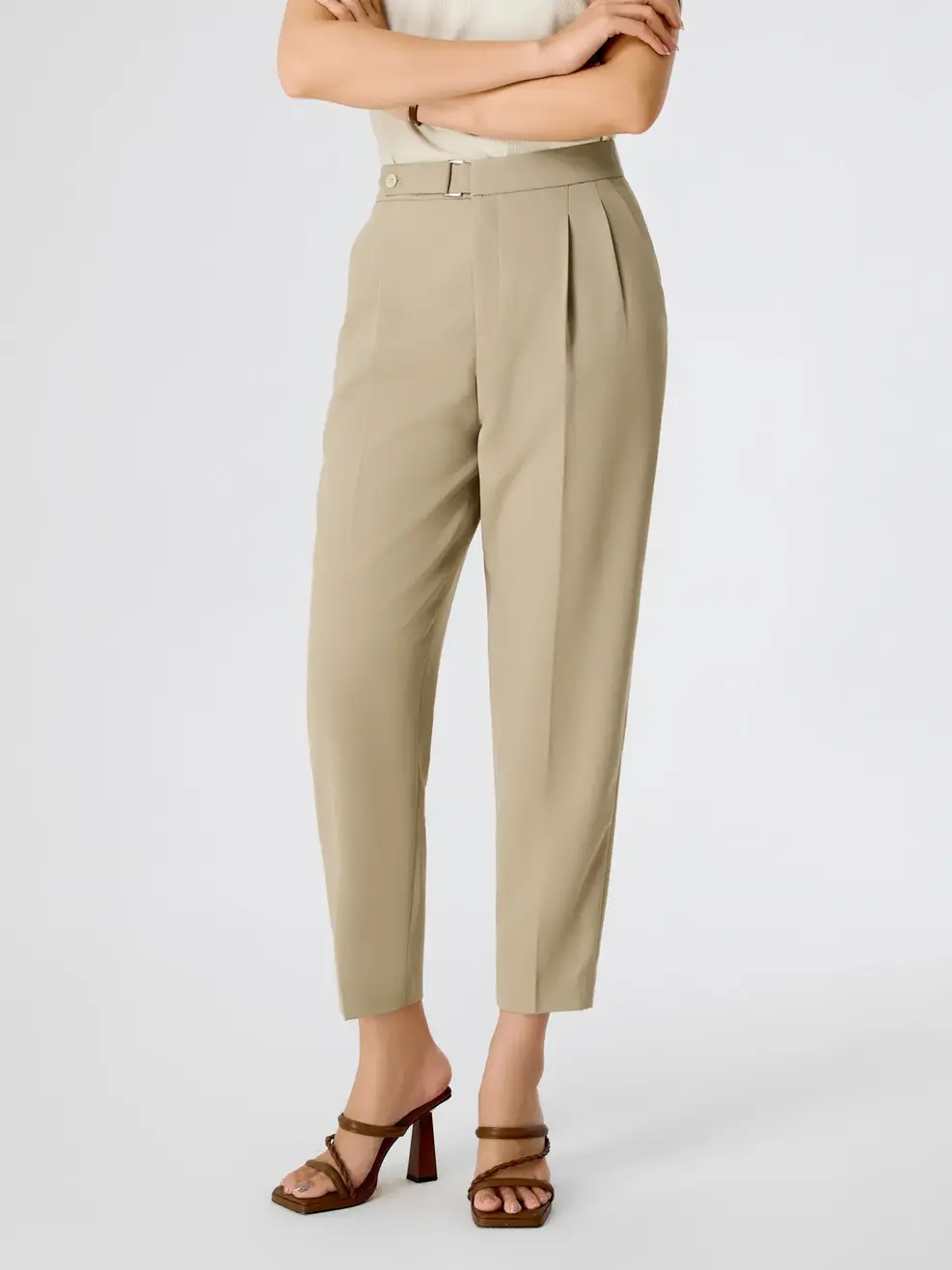 Quần Âu Nữ Baggy Trang Trí Đai Cạp - BE VÀNG 02 - S