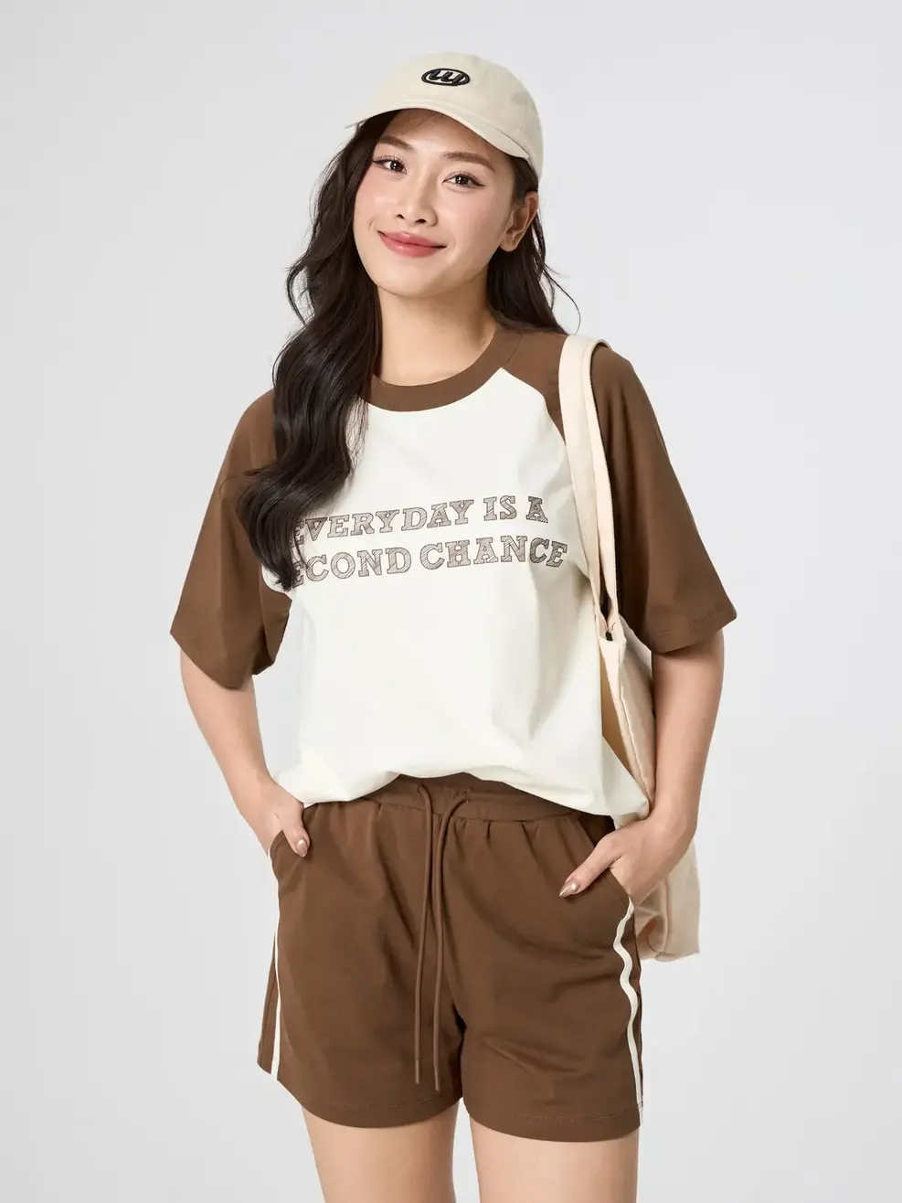 Bộ Đồ Nữ Tay Raglan - Be phối nâu 089 - S