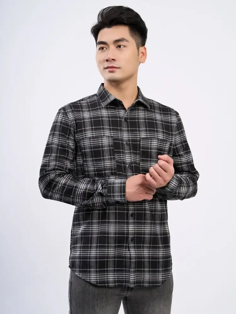 Sơ mi kẻ 2 túi ngực - Kẻ đen - L