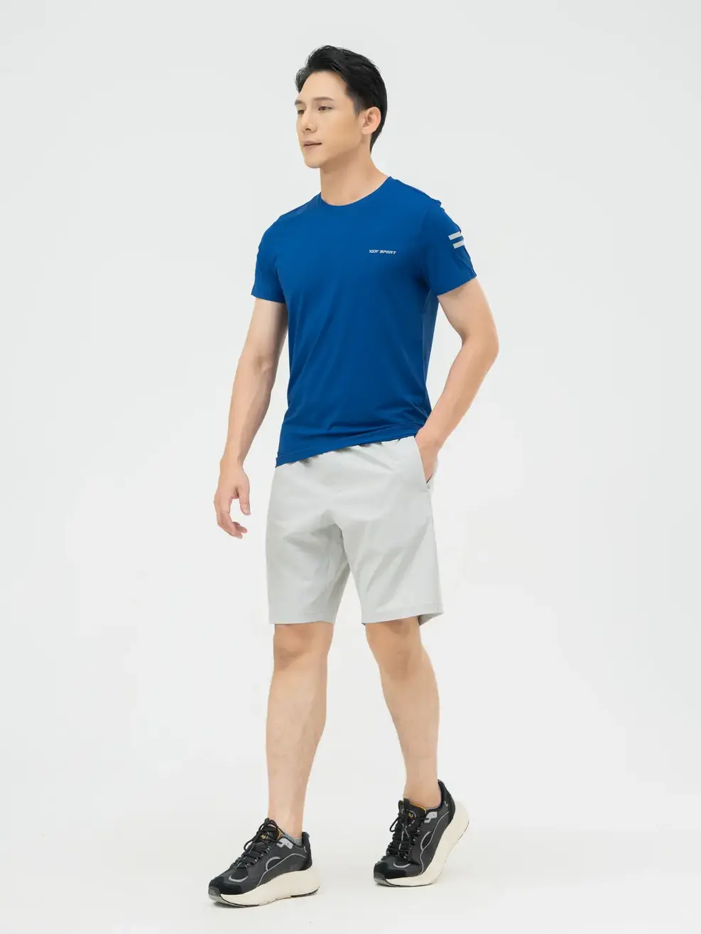 Bộ Đồ Nam Phối Vạch Kẻ - NAVY GHI - M