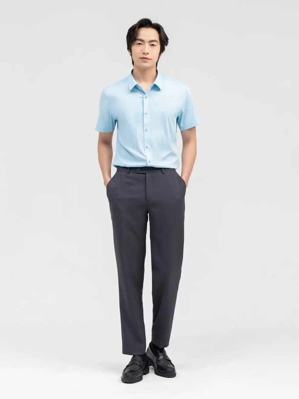 Sơ Mi Nam Cộc Tay Bạc Hà - Xanh lơ - M