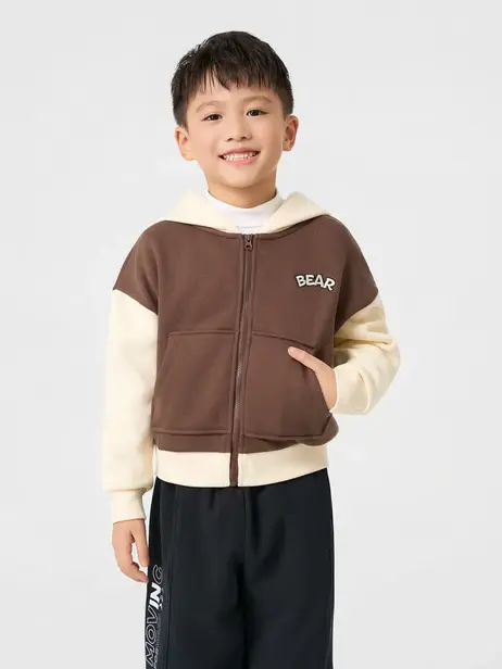 Áo Nỉ Trẻ Em Mũ Kéo Khoá Bear