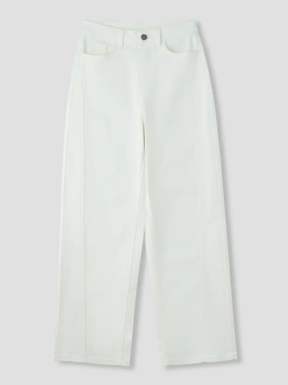 Quần Jeans Nữ Ống Rộng Cạp Cao Can Phối - Trắng - 25