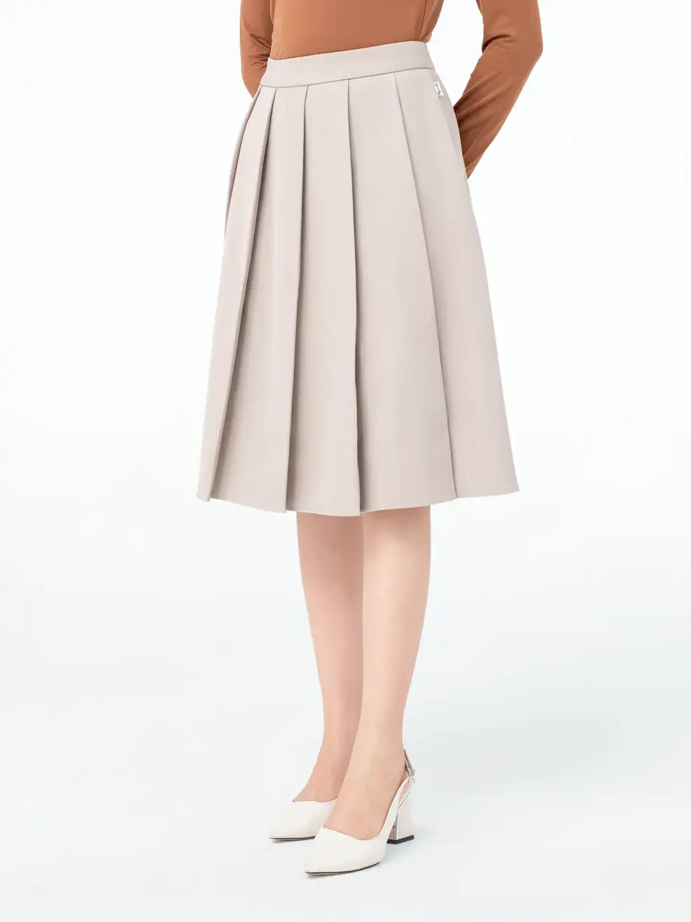 Chân Váy Nữ Xếp Ly Túi Sườn - Be - S