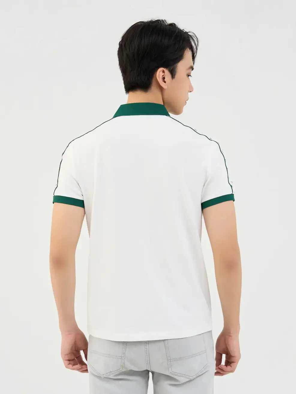 Áo Polo Nam Mắt Chim Phối Vai Hoạ Tiết Monogram - Trắng - L