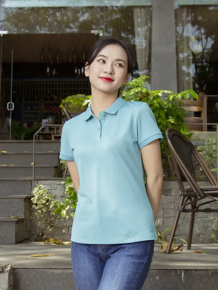 Polo nữ coolmax bo dệt nổi - Xanh ngọc - S