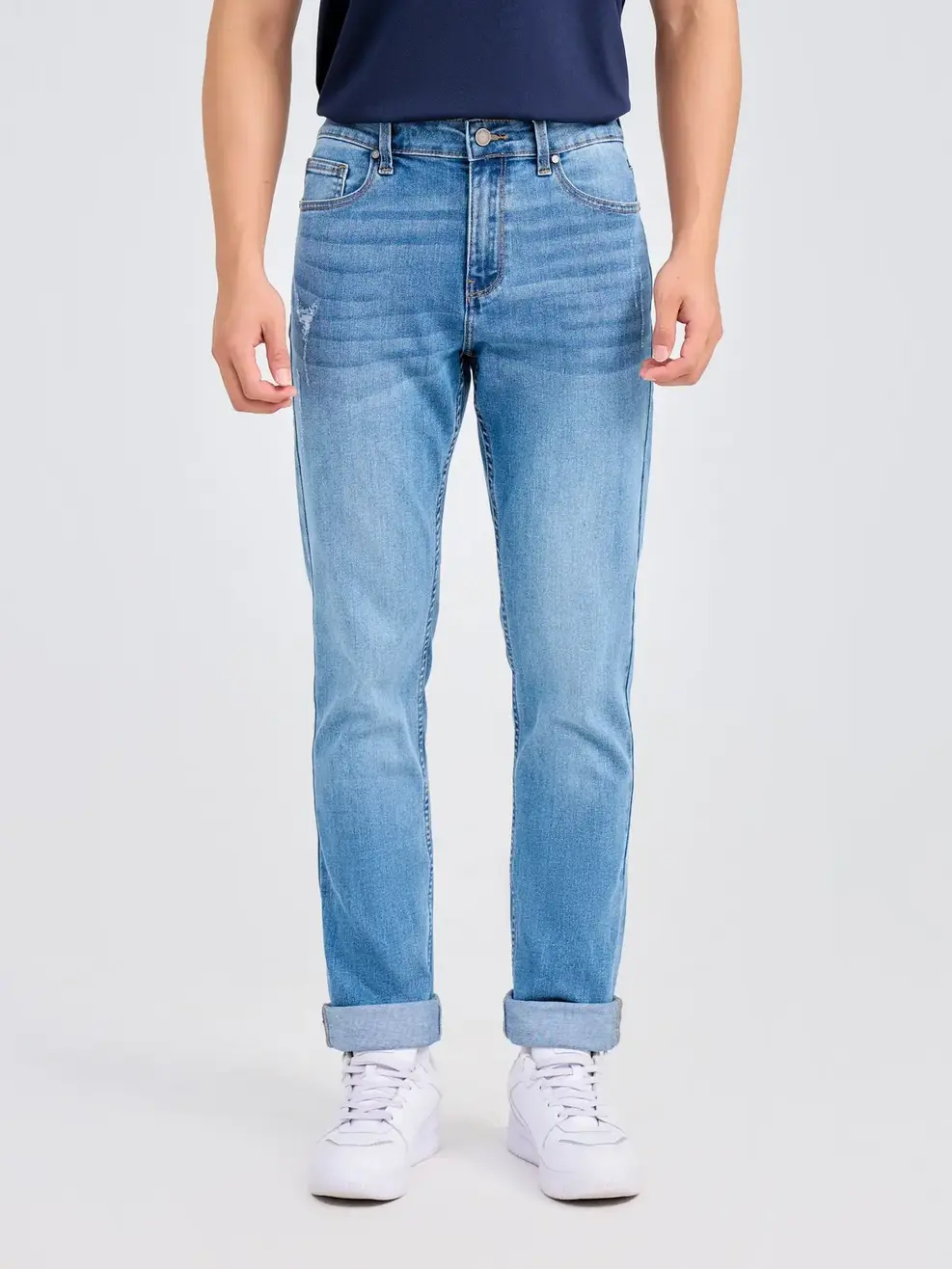 Quần Jeans Nam Slim Fit Mài Xước  - Xanh nhạt - 28