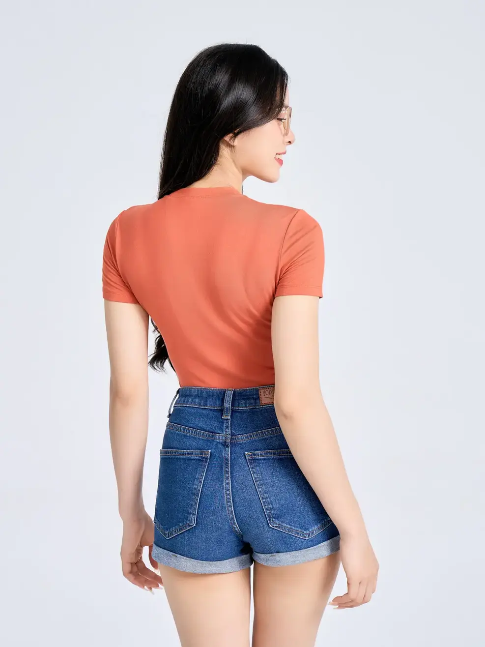 T-shirt Nữ Ôm Cổ Cao - Cam - S