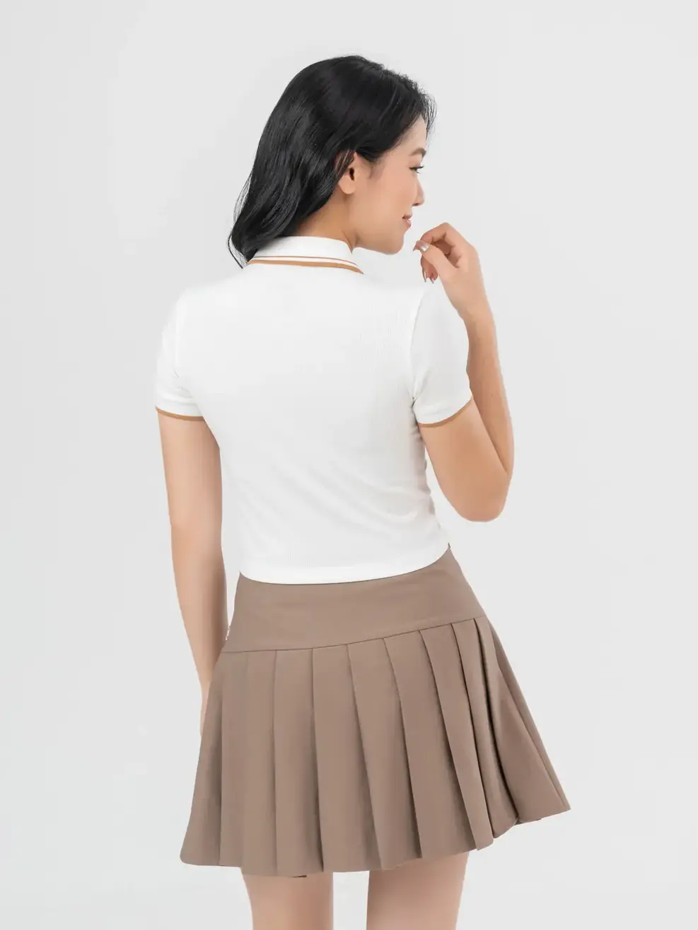 Polo Nữ Thun Rib Thêu Hình - Trắng - S