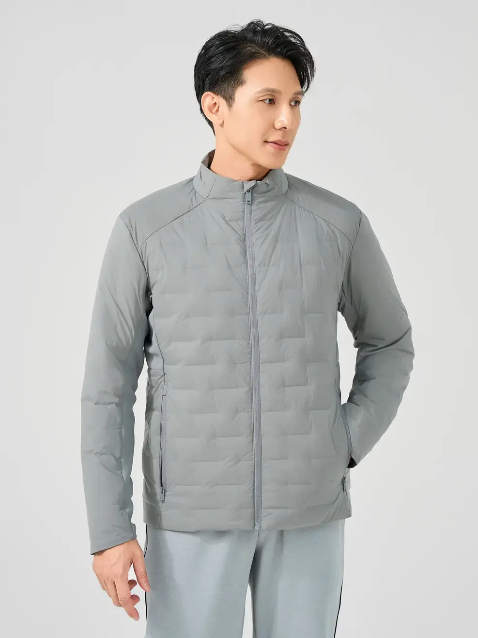 Phao Vip Lông Vũ Nam Ép Bonding Phối Nách - Ghi nhạt - M