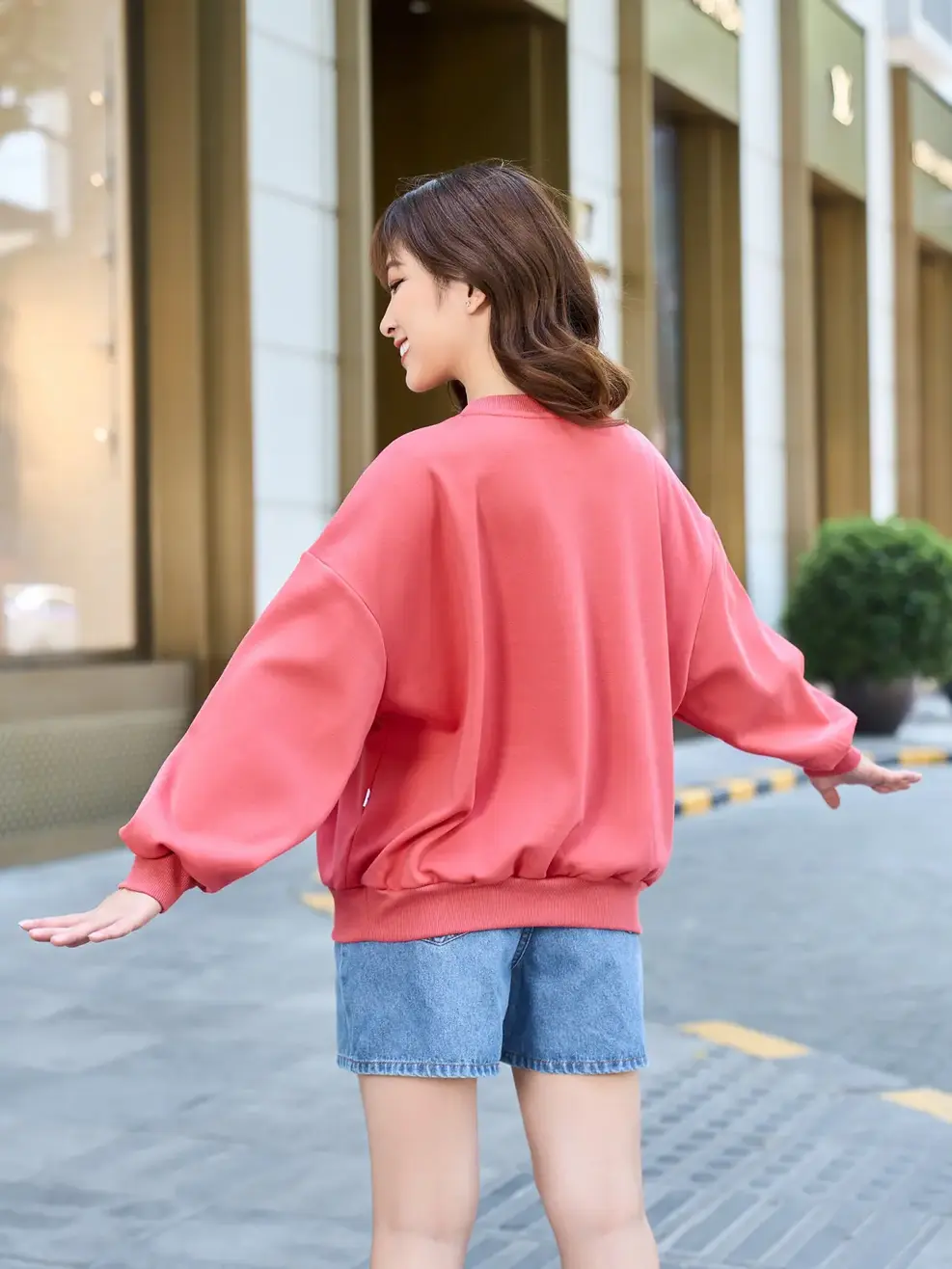 Áo nỉ nữ gia đình thêu COFFEE - Hồng - XL