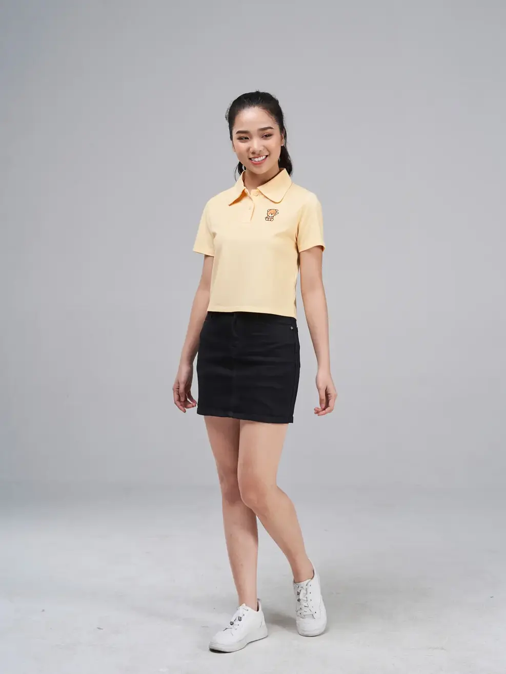 Áo Polo nữ mắt chim croptop - Vàng - L
