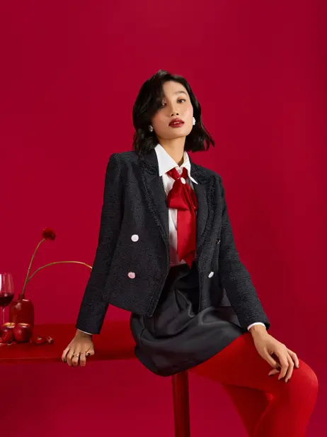 Áo Khoác Nữ Dạ Tweed Cổ Vest 