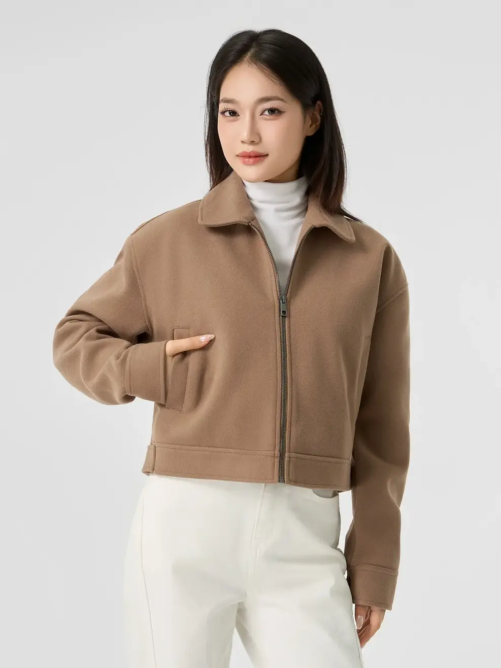 Áo Khoác Nữ Dạ Cổ Đức Đai Cài Cá Tính - Nâu 148 - S