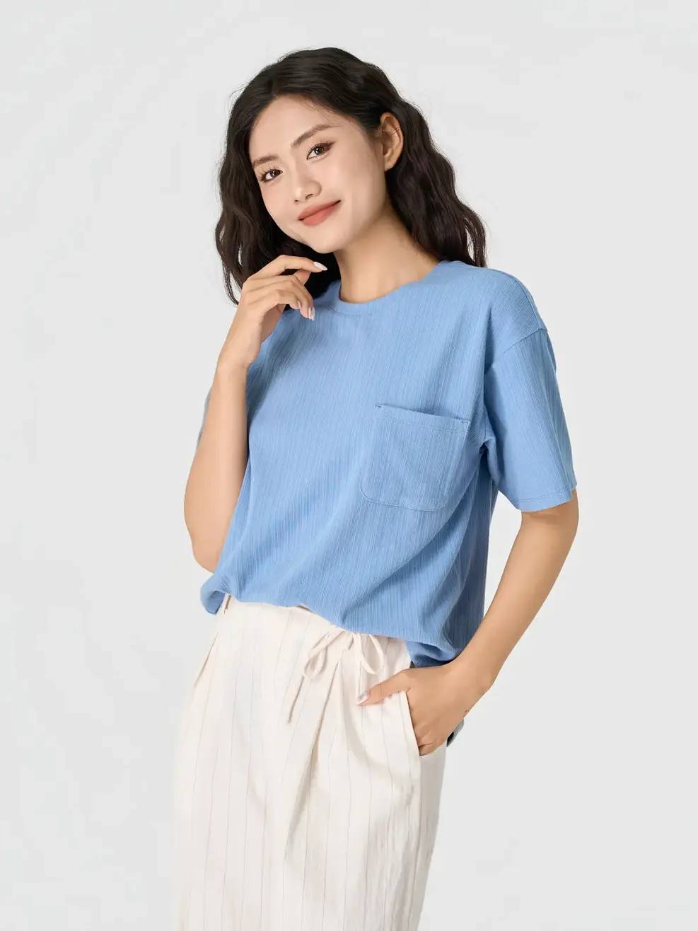 Áo Phông Dáng Suông Túi Ngực - Xanh 036 - S