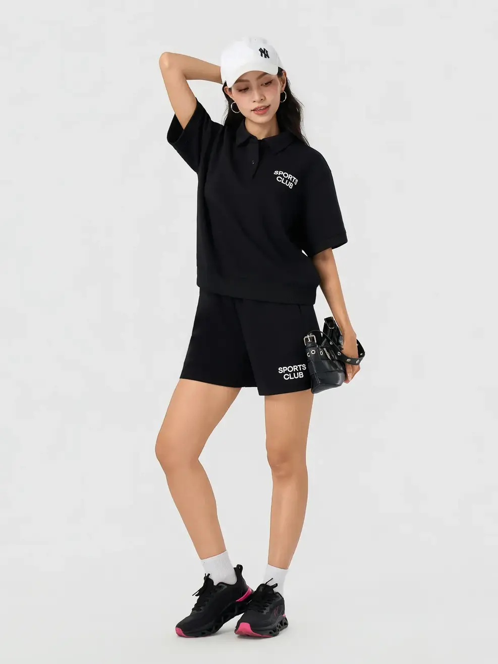 Bộ Đồ Nữ Áo Polo Quần Shorts Sport Club - Đen 001 - S