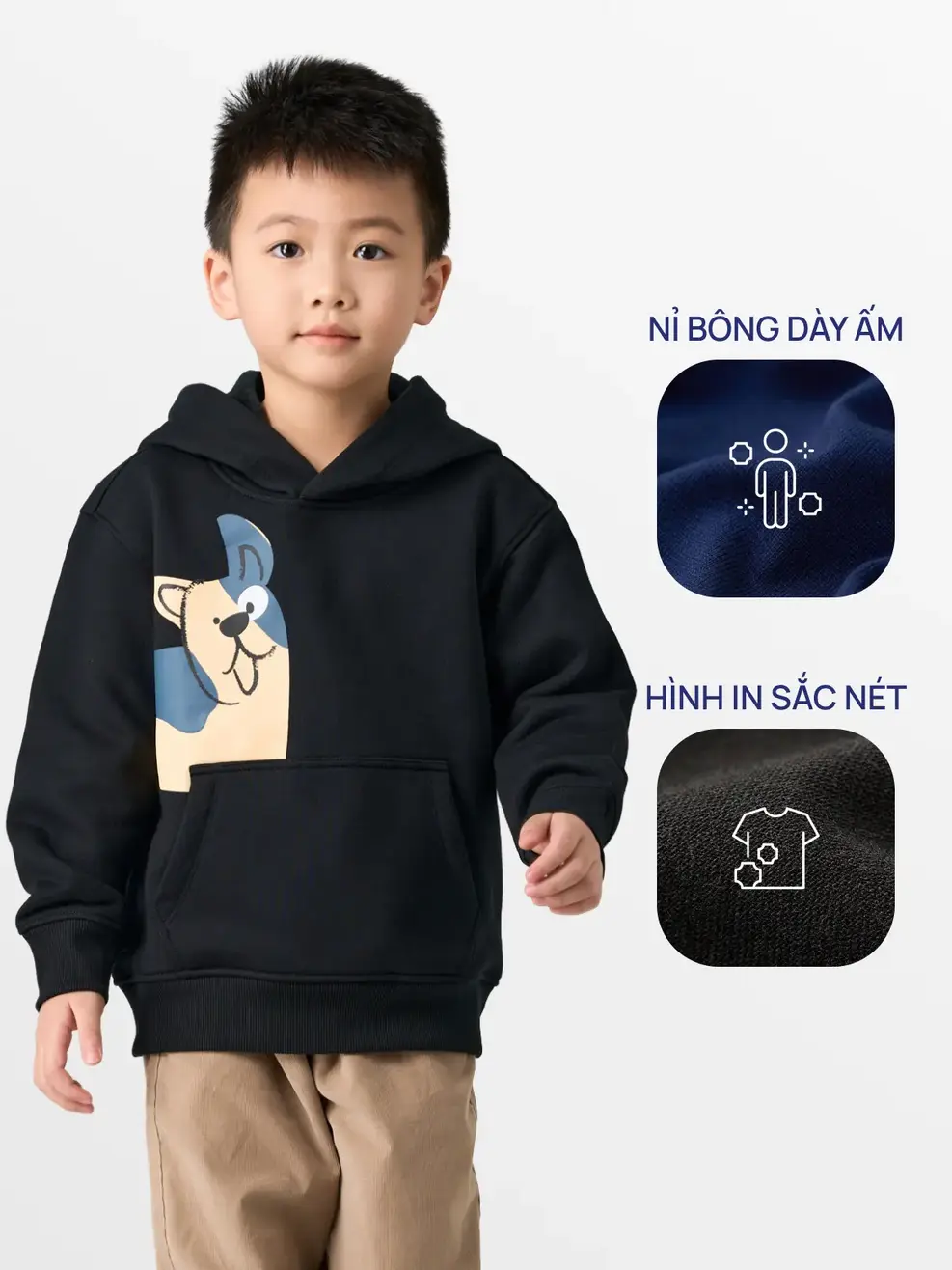 Áo Hoodie Kid Cún Vui Vẻ - Đen - 2-3