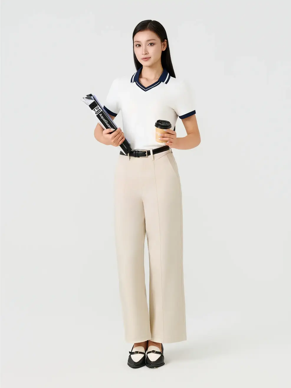 Áo Polo Nữ Slimfit Cổ V Phối Màu - Trắng 001 - S