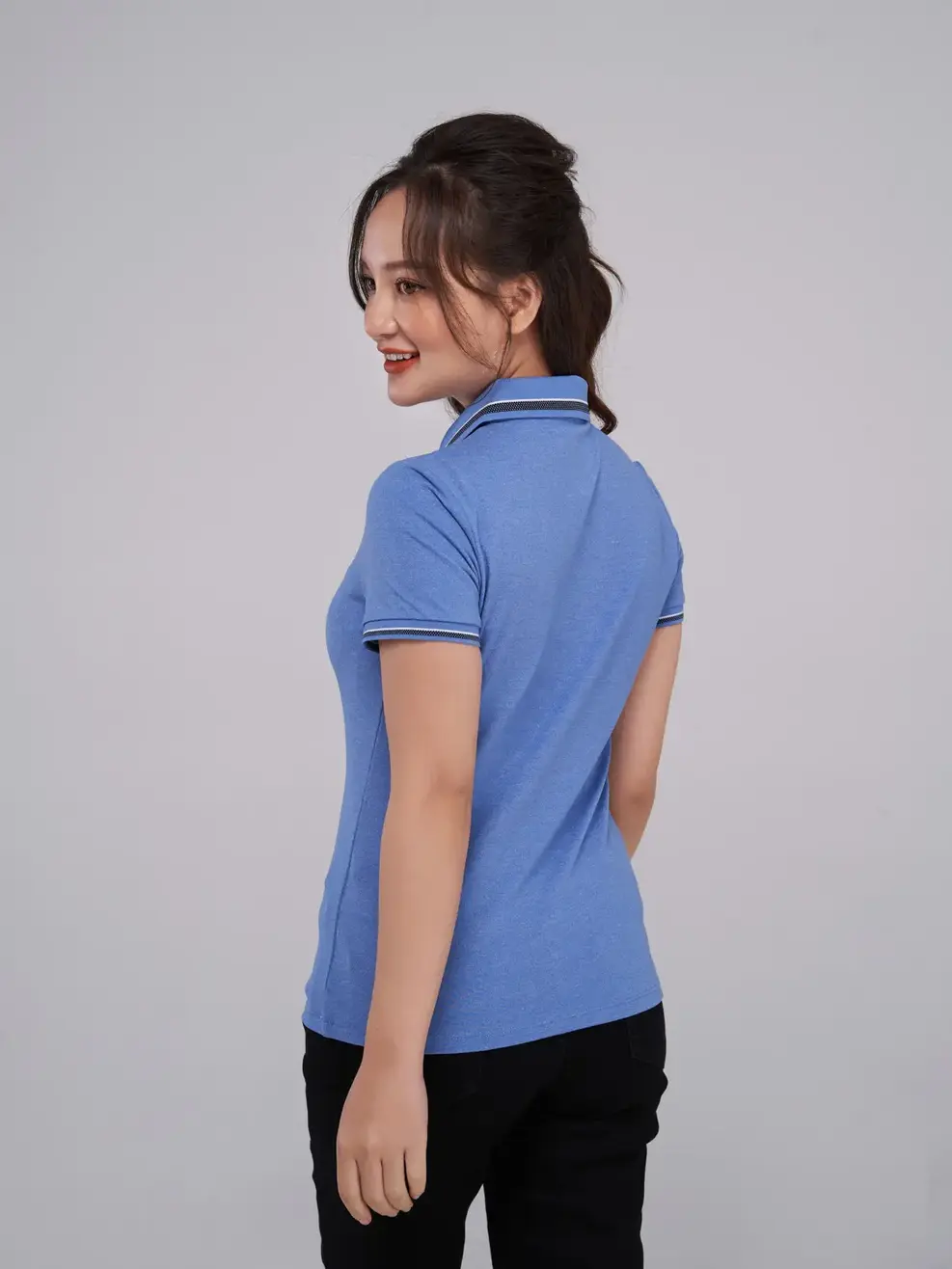 Polo nữ sợi xe phối nẹp - Xanh dương - XL