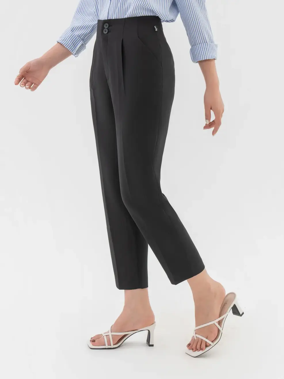 Quần Âu Nữ Dáng Baggy Ly Súp 2 Cúc - Đen - S