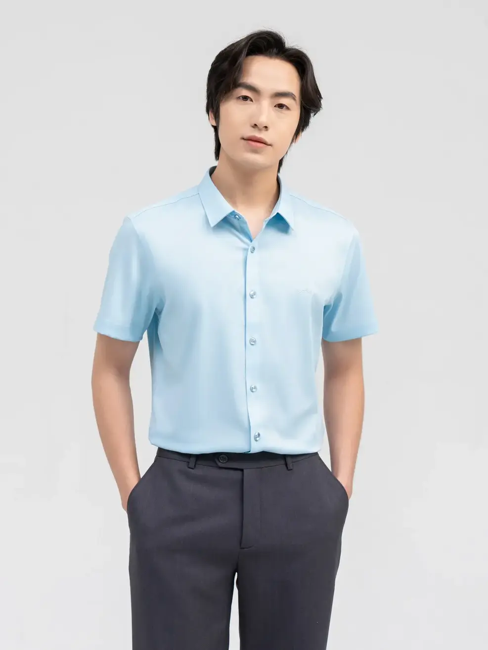 Sơ Mi Nam Cộc Tay Bạc Hà - Xanh lơ - M