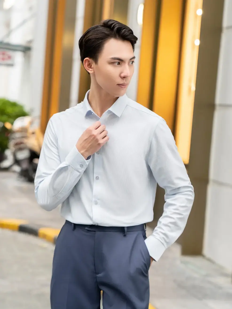 Sơ Mi Dài Tay Nam - Kẻ Xanh - M