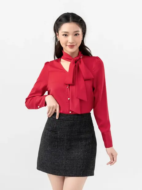 Sơ Mi Dài Tay Nữ Thắt Nơ Lệch