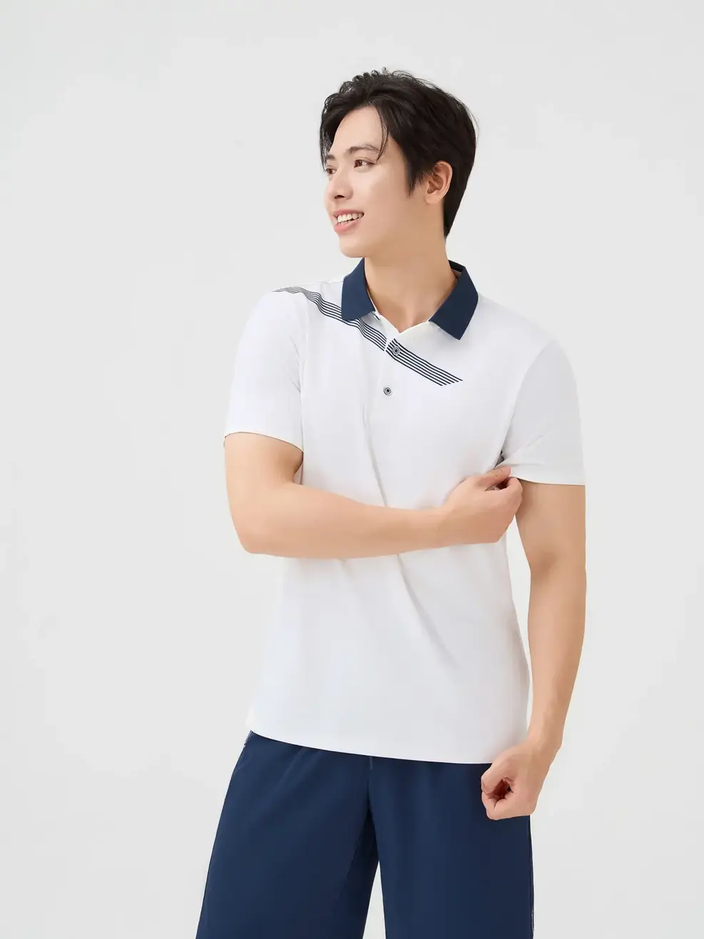 Áo Polo Nam Phối Cổ Thân Có In - White 004 - S