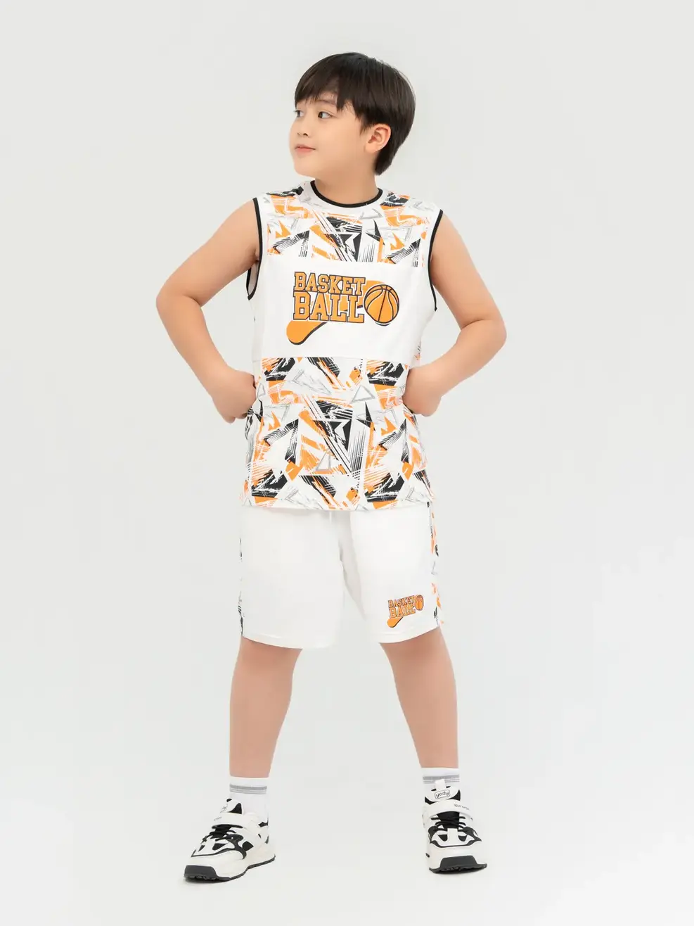 Bộ Đồ Trẻ Em Can Phối In Basketball  - Trắng - 10