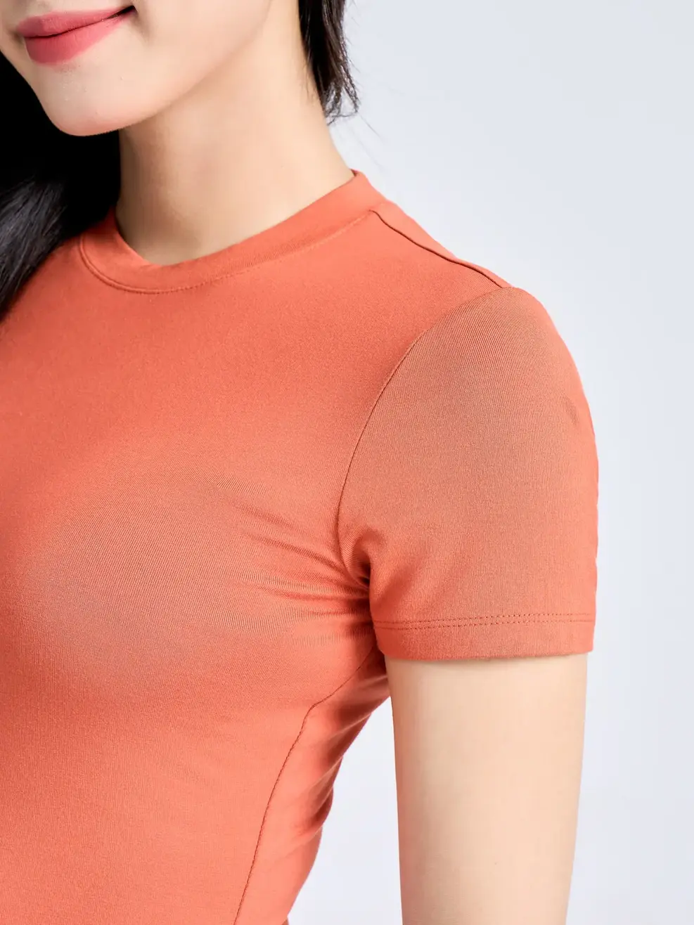 T-shirt Nữ Ôm Cổ Cao - Cam - S