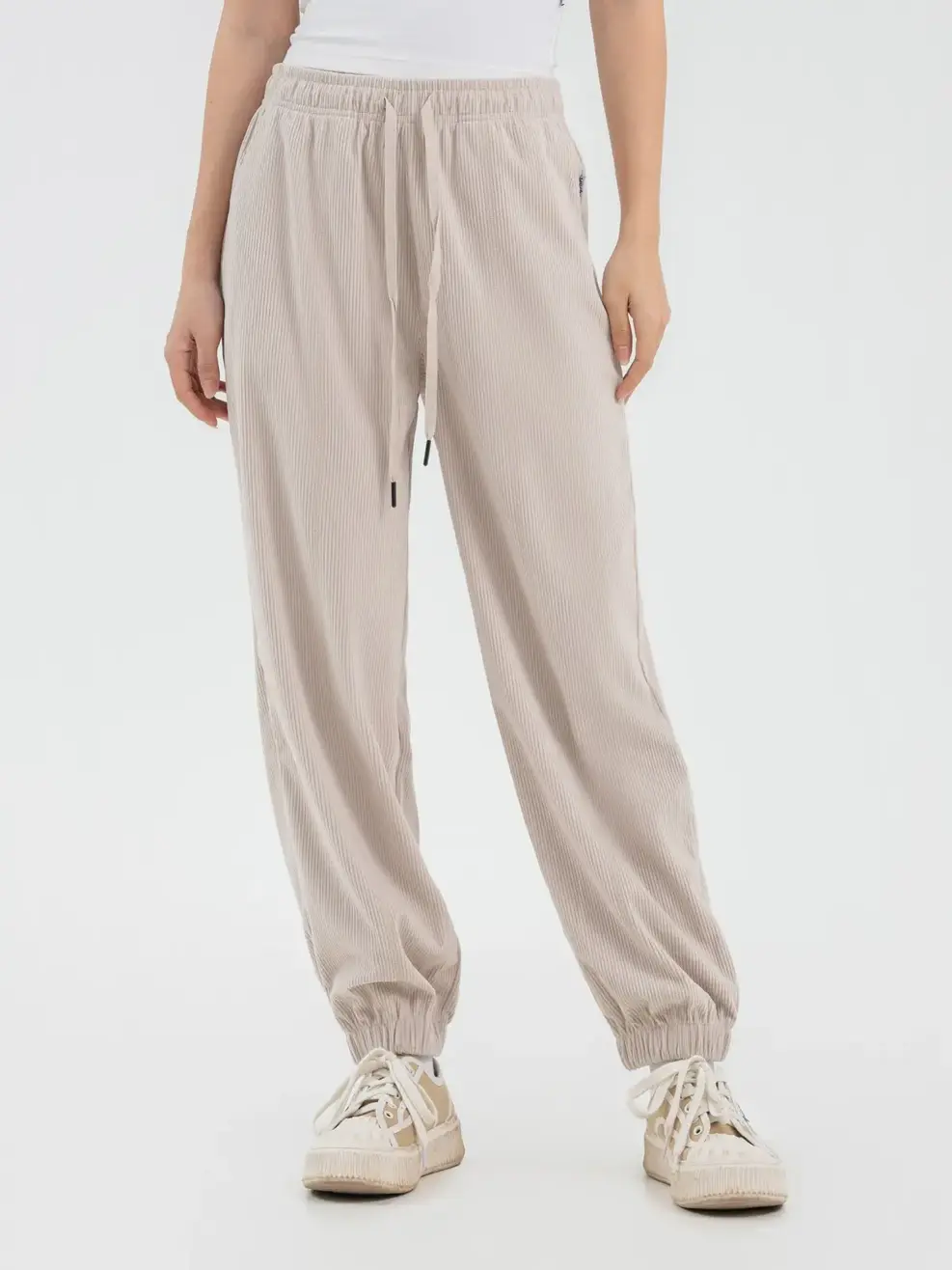 Quần Nỉ Nữ Nhung Bo Gấu - Be - S