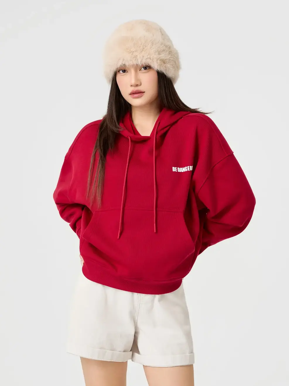 Áo Nỉ Mũ Nữ Nỉ Ép Lông In Chữ - Đỏ 026 - S