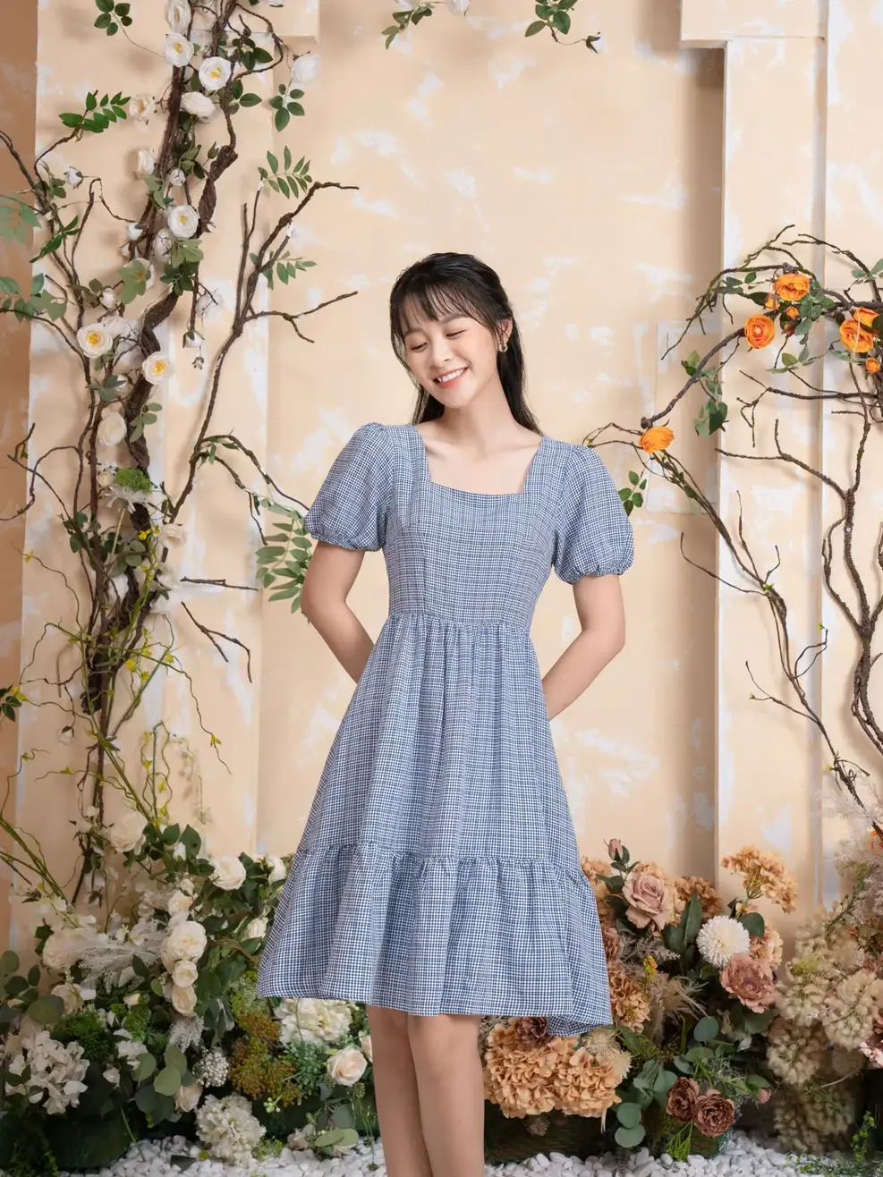 Váy nữ xoè Gingham - Tím than - S