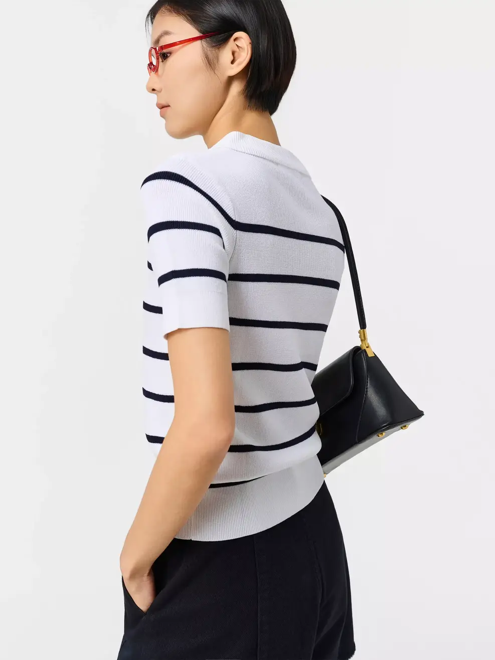 Áo Len Polo Nữ Kẻ Ngang - Kẻ Trắng 074 - S