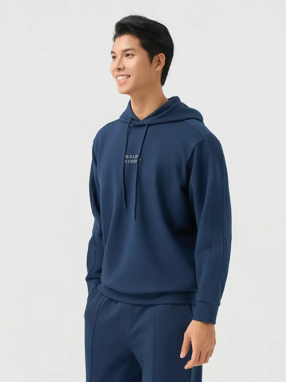 Bộ Đồ Nỉ Hoodie Nam In Chữ Ngực - Tím Than 006 - M