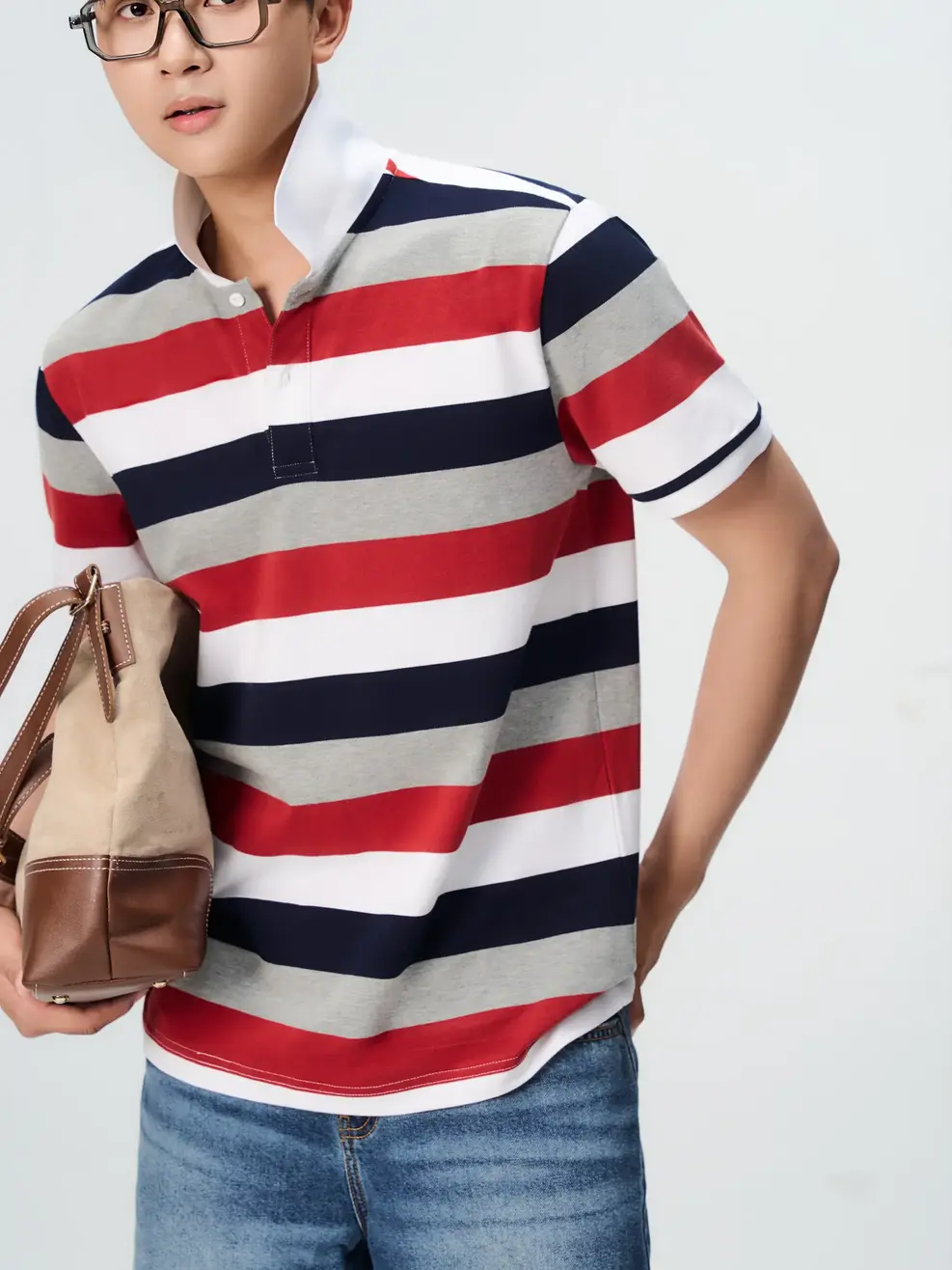 Áo Polo Nam Ngắn Tay Regular Kẻ To - Kẻ Đỏ 037 - M