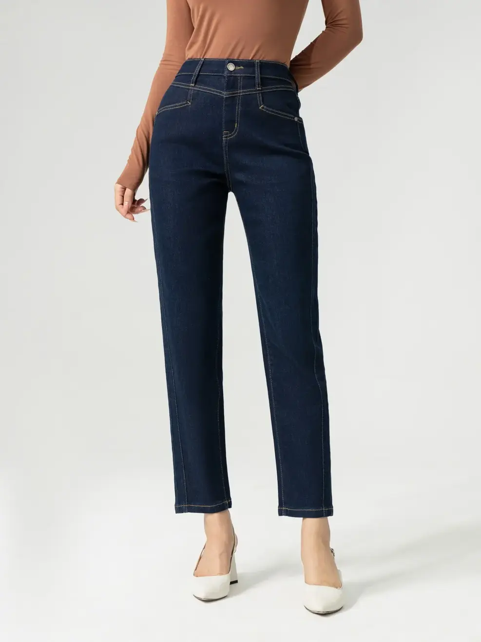 Quần Jean Nữ Baggy Cạp Cắt Phối  - Xanh đậm - 25