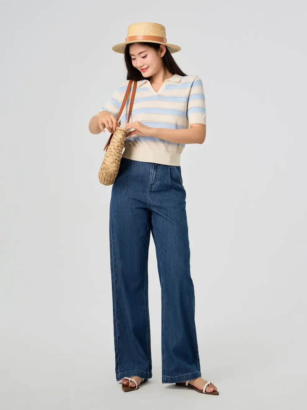 Quần Jeans Ống Suông Cạp Chun Mỏng Nhẹ - Màu chàm 001 - 26